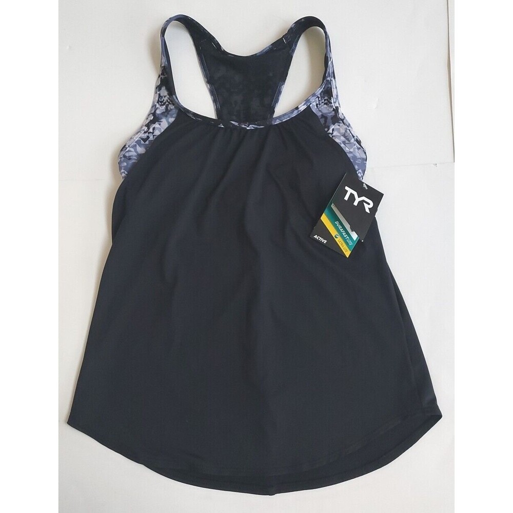 NWT Ladies TYR Durafast Lite Bk/Gray Emerald Lake 2in1 Tankini Top UPF 50+Size S